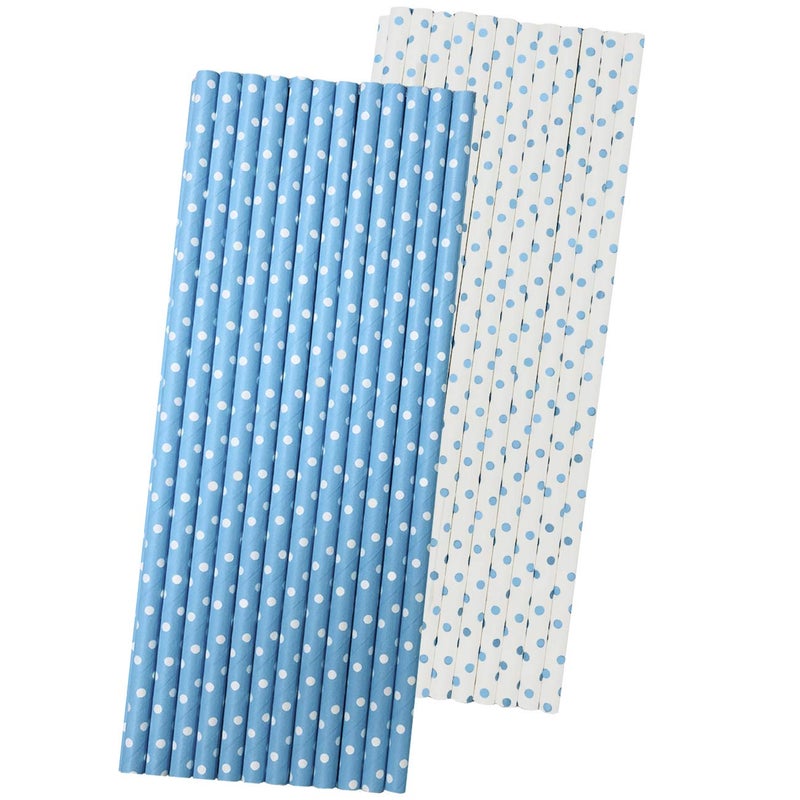 Outside the Box Papers Light Blue and White Paper Straws - Polka Dot - 7.75 Inches - 50 Pack - Image 1
